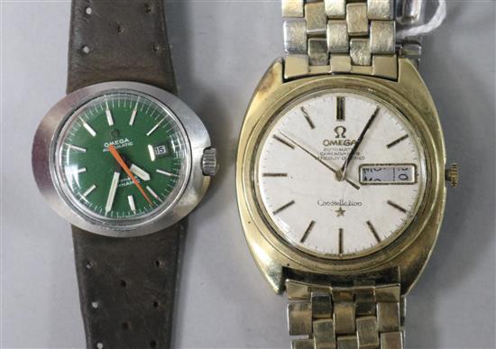 A gentlemans late 1960s gold plated and steel Omega Constellation automatic wrist watch,